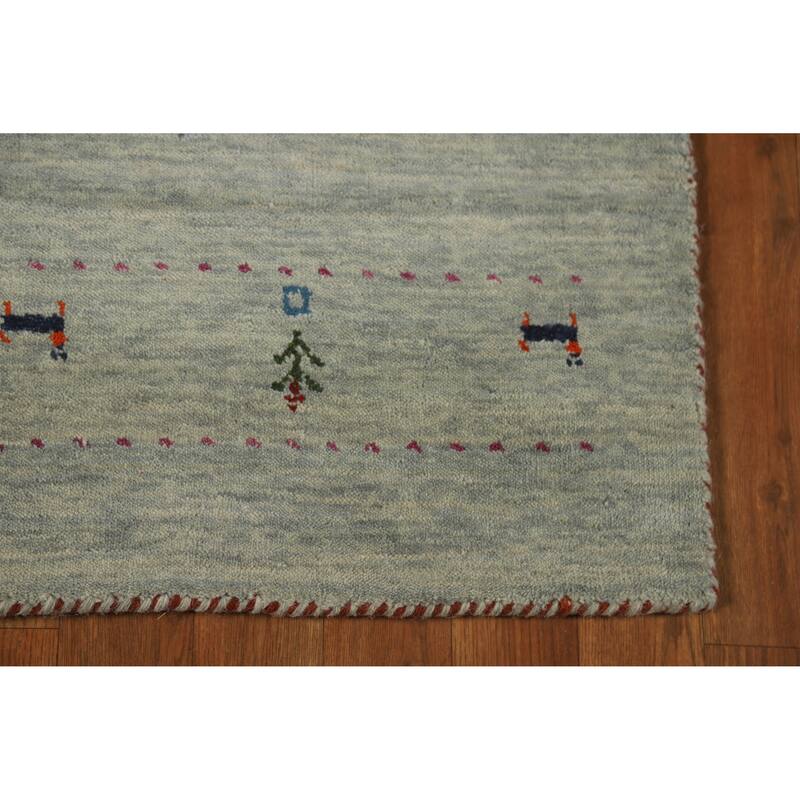 Hand Knotted Oriental 100% Wool Carpet Tribal Animal Pictorial Green Gabbeh Area Rug - 4' 11'' X 3' 0''