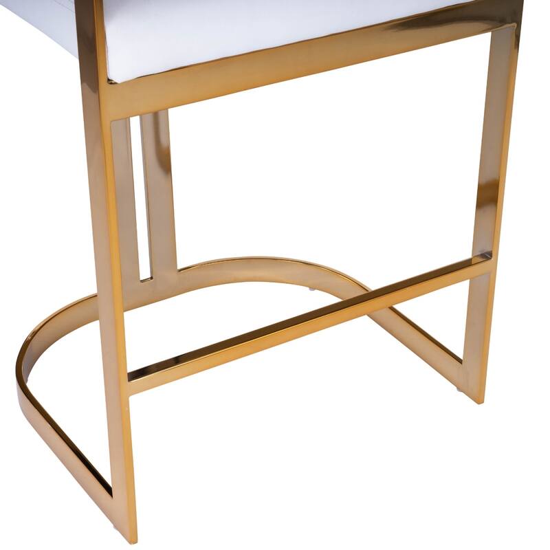 Gold Iron Counter Height Bar Stool with Arms and Faux Leather Seat - 19.5” x 19.75” x 28” (D x W x H)