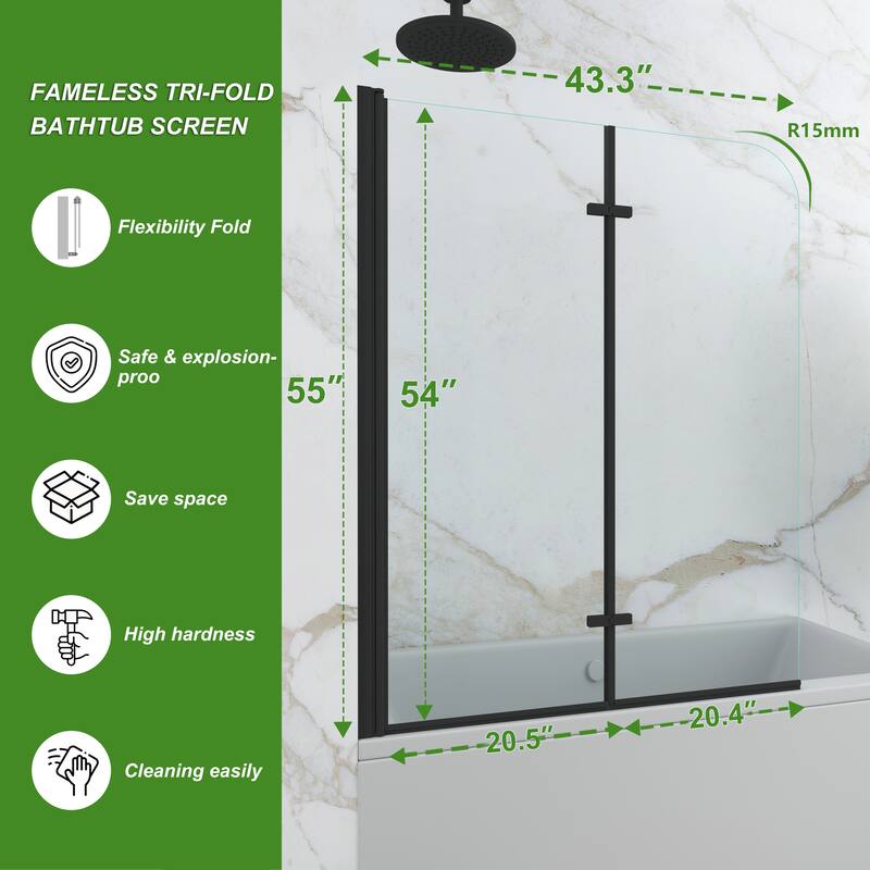 39 in. W x 55 in. H Pivot Tub Door in Matte Black with Clear Tempered Glass