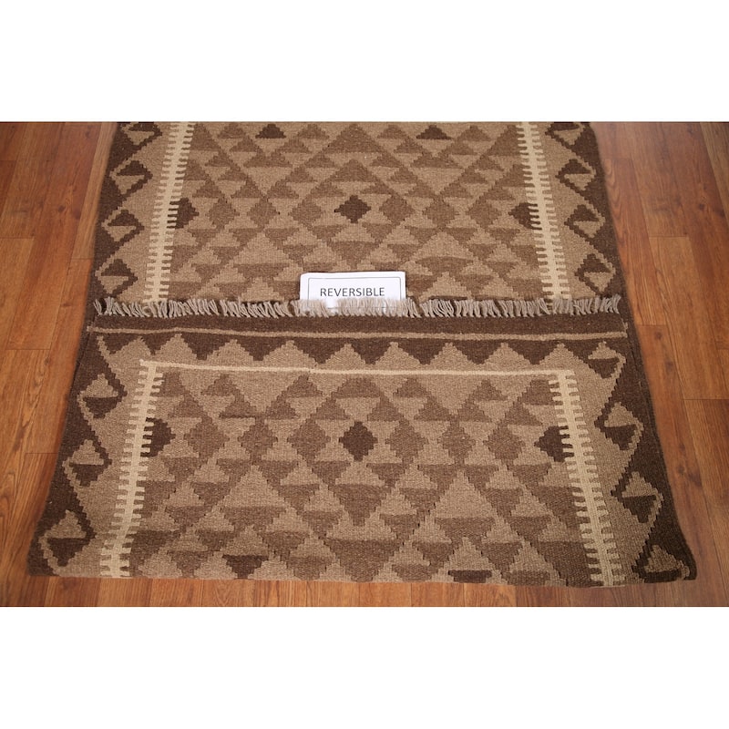Reversible Kilim Area Rug Flat-weave Geometric Wool Carpet - 3'4" x 5'2"
