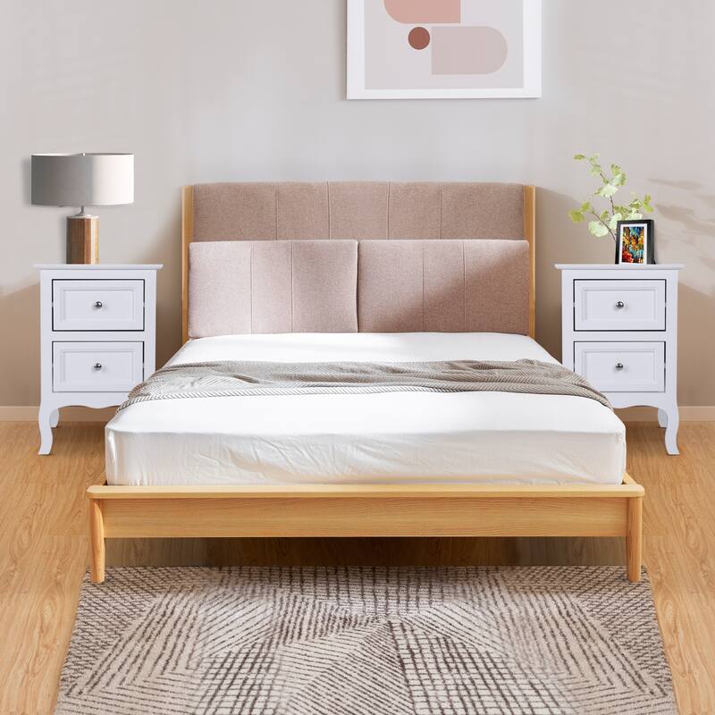 2pcs White NightStands With 2 Drawers