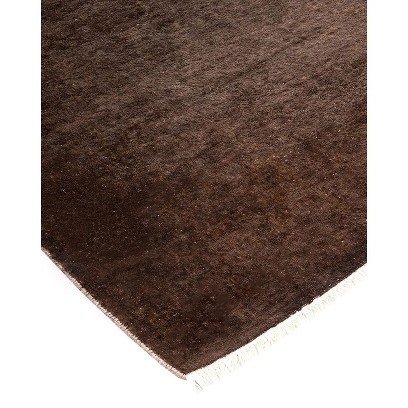 Overton Hand Knotted Wool Vintage Inspired Modern Contemporary Overdyed Brown Area Rug - 3' 1" x 11' 7"