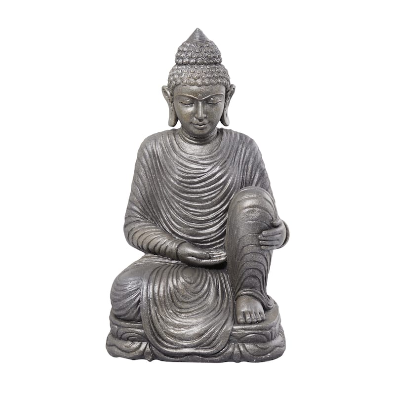 Magnesium Oxide Buddha Indoor Outdoor Meditating Garden Sculpture - Silver - Roche River Decor