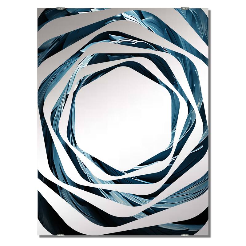 Designart "Spiraling Blue Abstract Vortex I" Abstract Spirals Mirror Blue - Modern Wall Mirror Decor For Hallway