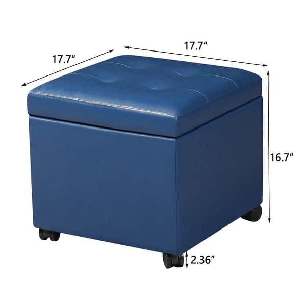 dimension image slide 13 of 16, Adeco Bonded Leather Storage Ottoman Square Tufted Cube Footstool