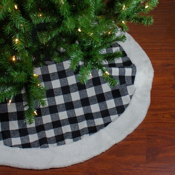 Black and white buffalo plaid tree skirt clearance