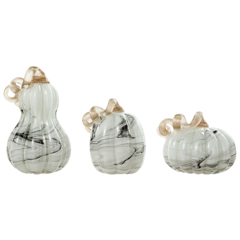 Glitzhome Thanksgiving Handblown Glass Pumpkins Set Fall Harvest Table Centerpieces