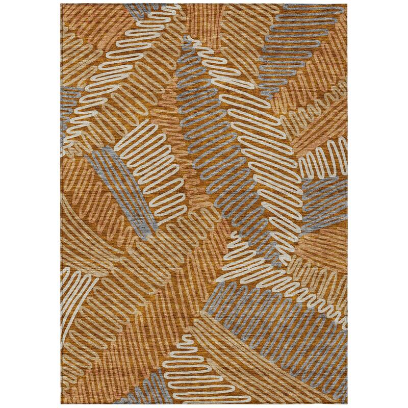 Machine Washable Indoor/ Outdoor Chantille Contemporary Squiggles Rug