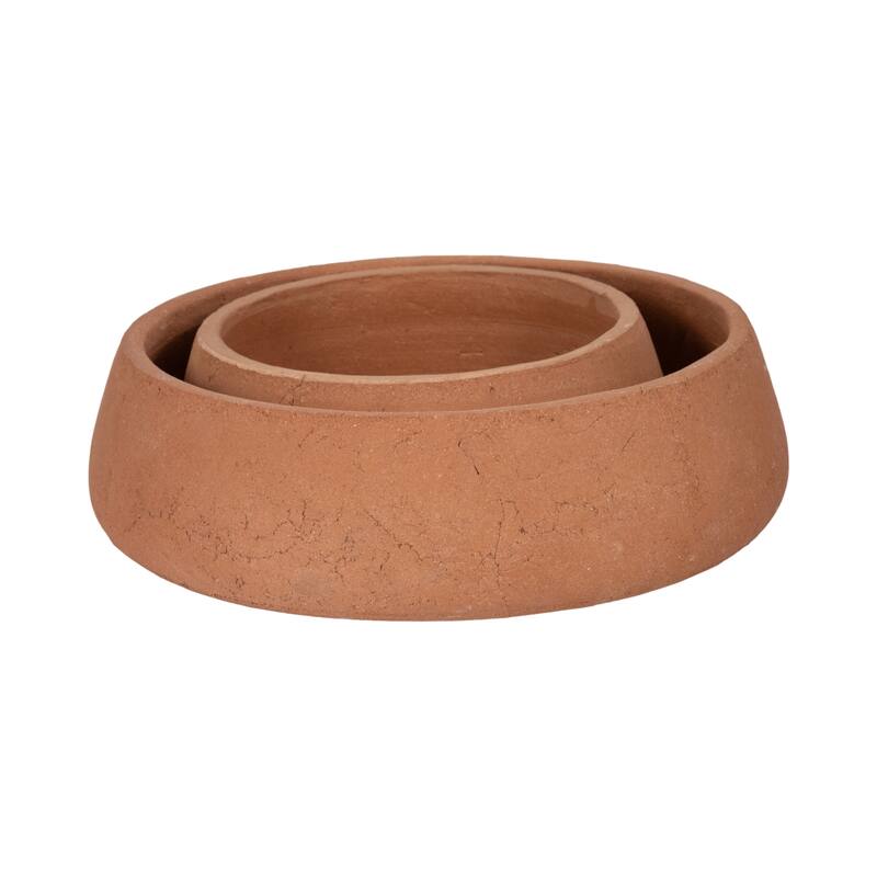 Decorative Round Crackle Terracotta Bowl - Set of 2 - 14", 10" - 14.0"