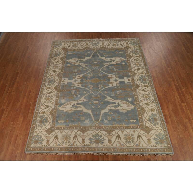 Floral Oushak Indian Area Rug Hand-Knotted Oriental Wool Carpet - 8'0" x 10'2"