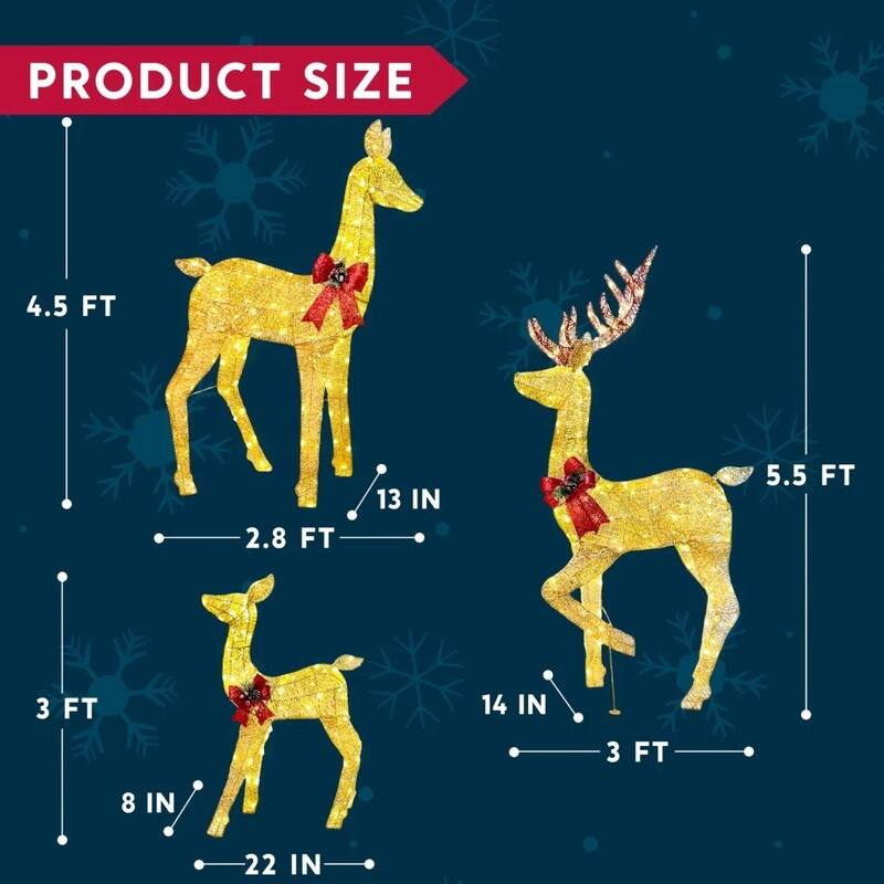 3 Packs Christmas Decoration Deer Family