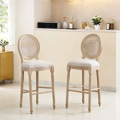 30'' Height Bar Chairs Set of 2,Upholstered Chairs w/Rattan Round Back