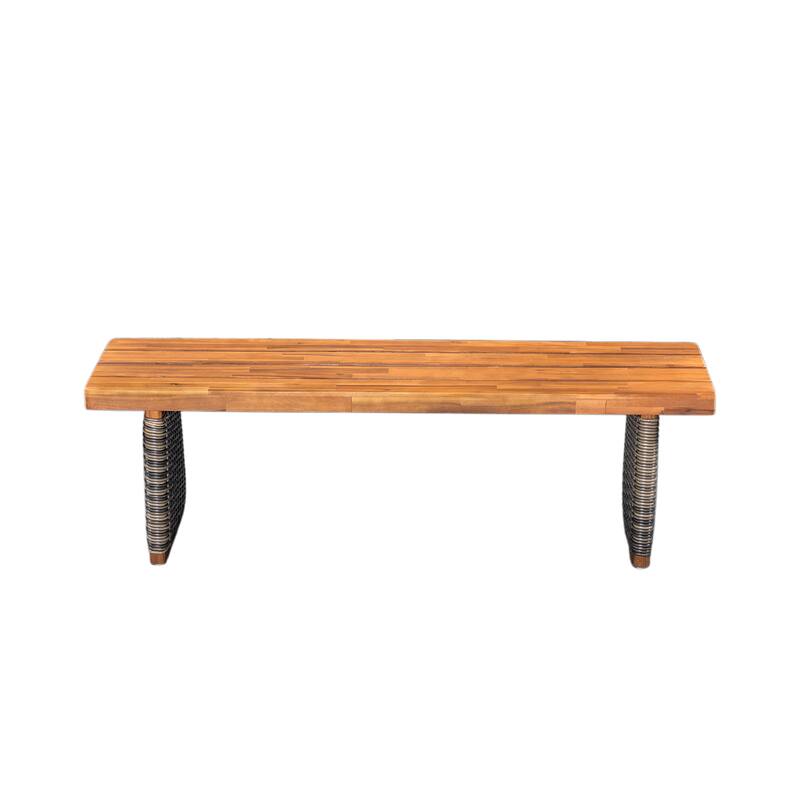 Christopher Knight Home - Lydia Outdoor Acacia Wood Dining Set with Handwoven Rattan Details and Slatted Tabletop