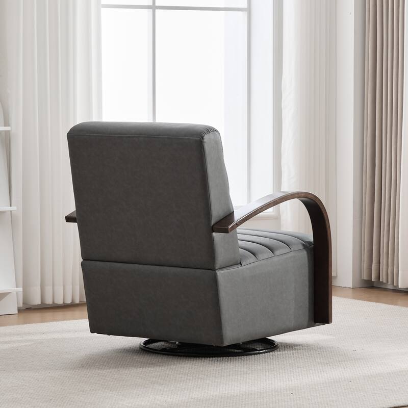 30.3"W Upholstered Swivel Accent Chair with Solid Wood Armrests, Channel Tufted Lounge Chair Single Reading Sofa Chair