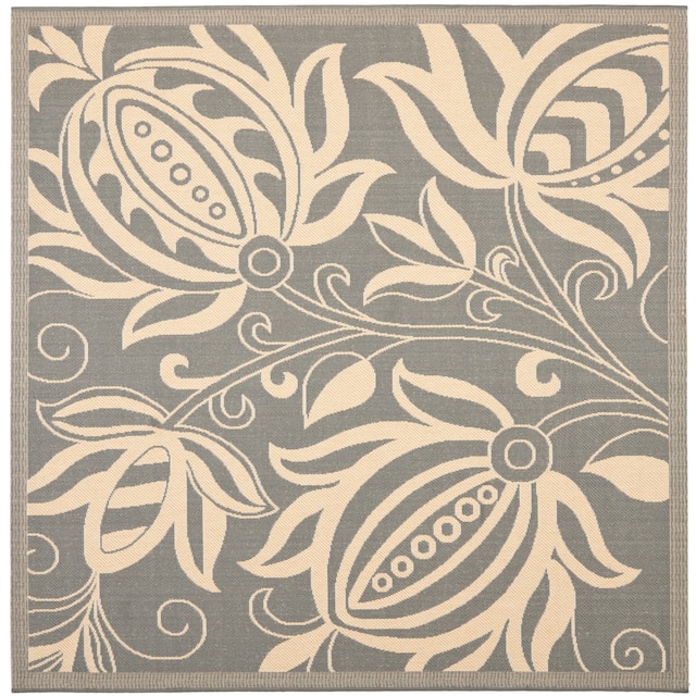 SAFAVIEH Courtyard Leatrice Indoor/ Outdoor Patio Backyard Rug - 7'10" x 7'10" Square - Grey/Natural
