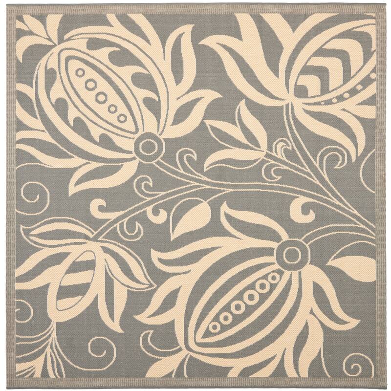 SAFAVIEH Courtyard Nasima Indoor/ Outdoor Patio Backyard Rug - 6'7" Square - Grey/Natural
