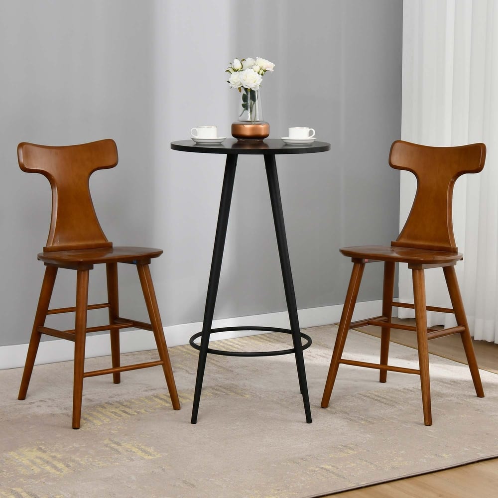 Wood 24'' Counter Stools with Curved Slat Back