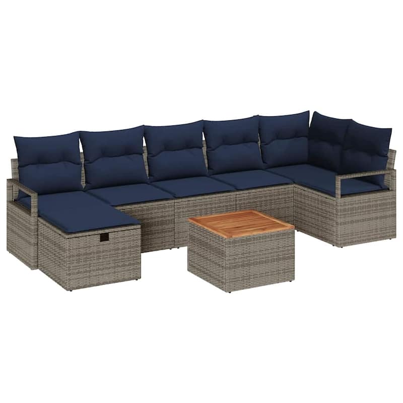 vidaXL 8 Garden Sofa Set with Cushions Black/Grey Poly Rattan - 113 x 48 x 27.2