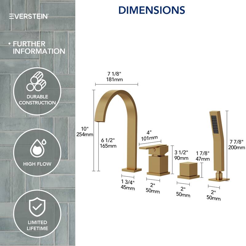 Modern Deck Mounted Bathtub Faucet Set with Diverter And Handheld Sprayer