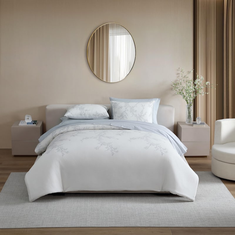 Vera Wang Trailing Vines Cotton Percale Reversible Comforter Set (Beige, 3 Piece)