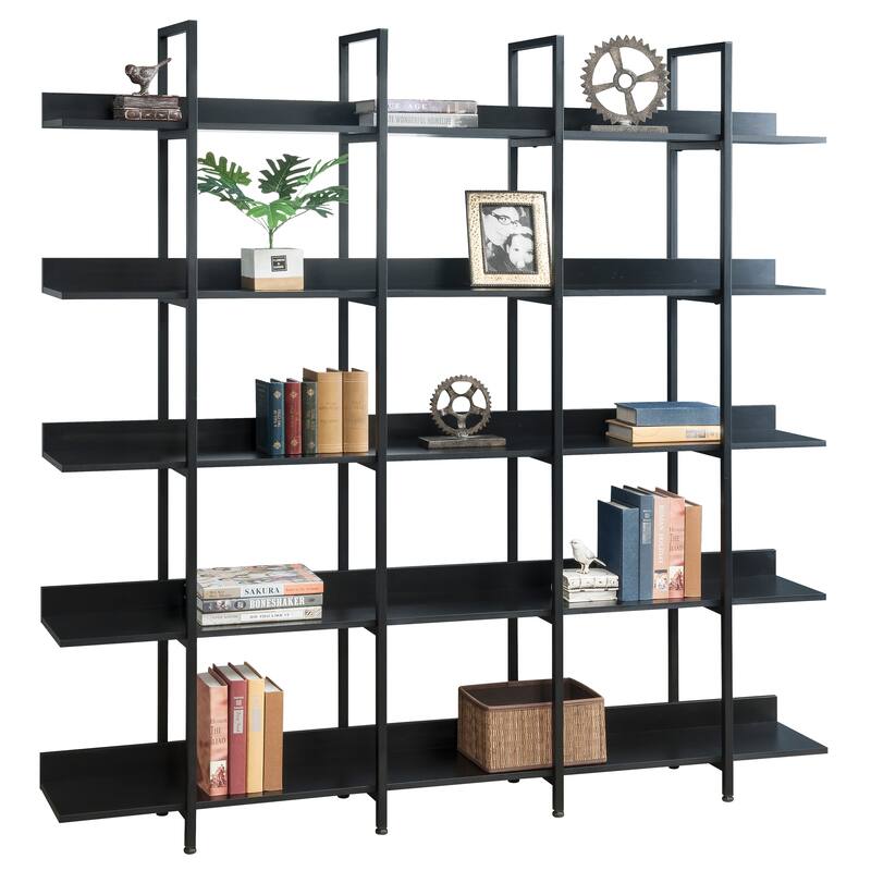 5 Tier Bookshelf Office Bookshelf Metal Frame MDF Board Industrial Style