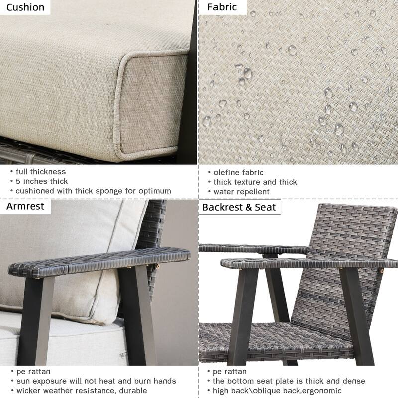 OVIOS Outdoor 3-piece Wicker Sectional Sofa Set With Ottoman Steel Frame