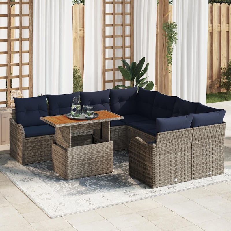 vidaXL 9 Piece Garden Sofa Set with Cushions - 91.5×92.1×27.2 - Grey
