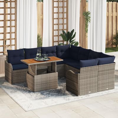 vidaXL 9 Piece Garden Sofa Set with Cushions - 91.5×92.1×27.2