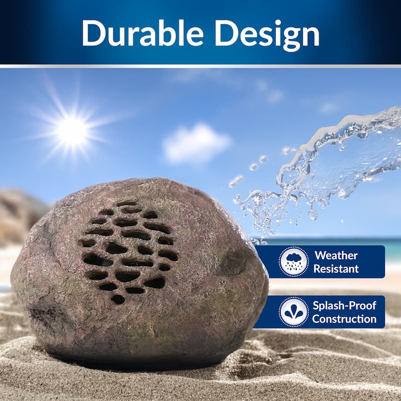 Alpine Corporation Weather-resistant Bluetooth Solar-Powered Outdoor Wireless Rock Speaker - Set of 2
