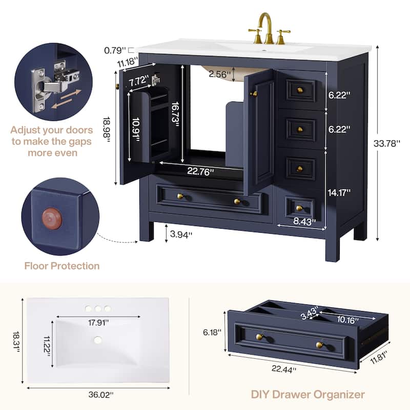 30 Inches Modern Bathroom Vanity with Sink, Vanity Cabinet with Drawer and Door Organizer
