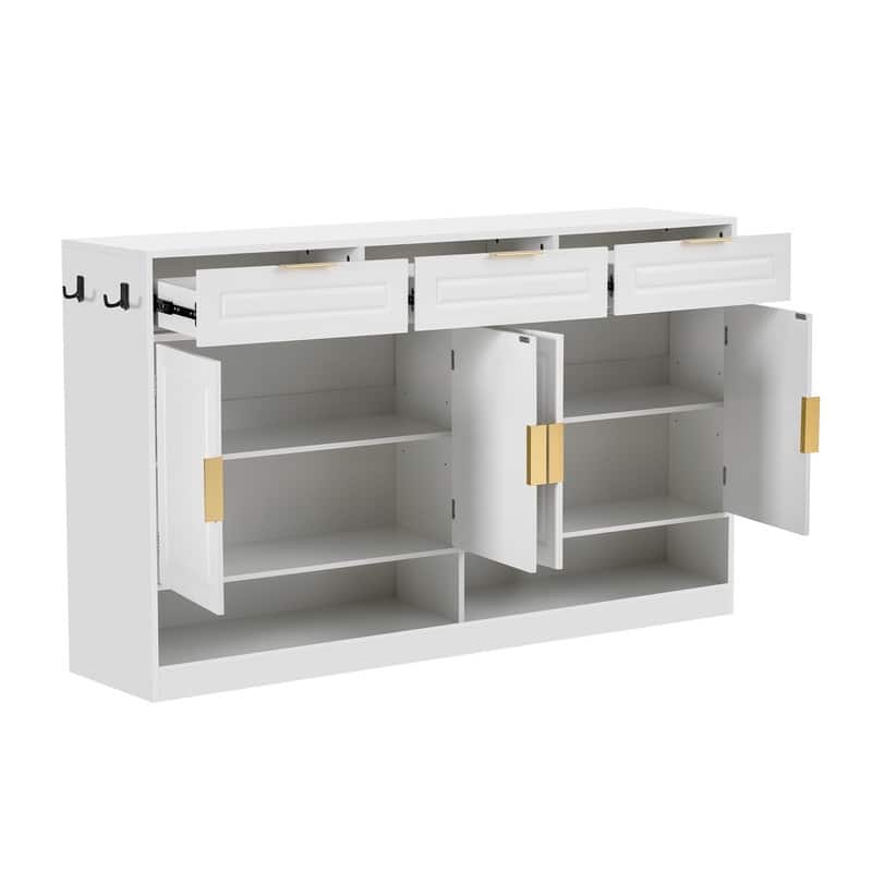 Farmhouse 59.1" Sideboard Cabinet with 3 Drawers and Open Shelf for Dining Room, Living Room, Entryway