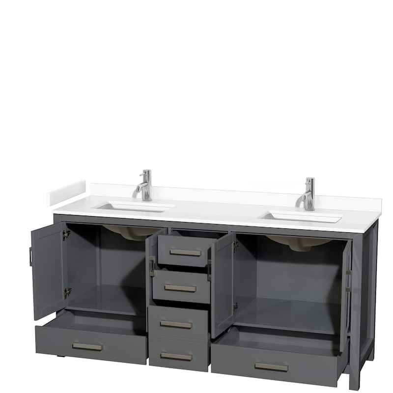 Sheffield Double Bathroom Vanity Set, Cultured Top, No Mirror