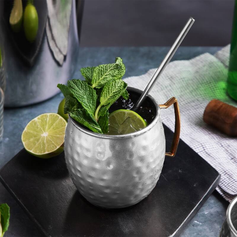 Moscow Mule Mugs Bar Accessories Drinking Cups 14 oz - 8 Pieces - 4 Cups & 4 Straws