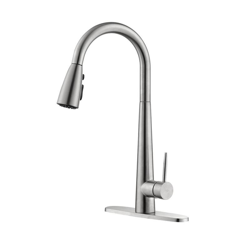 Single Handle Stainless Steel Kitchen Sink Faucet with Pull Down Sprayer - Brushed Nickel