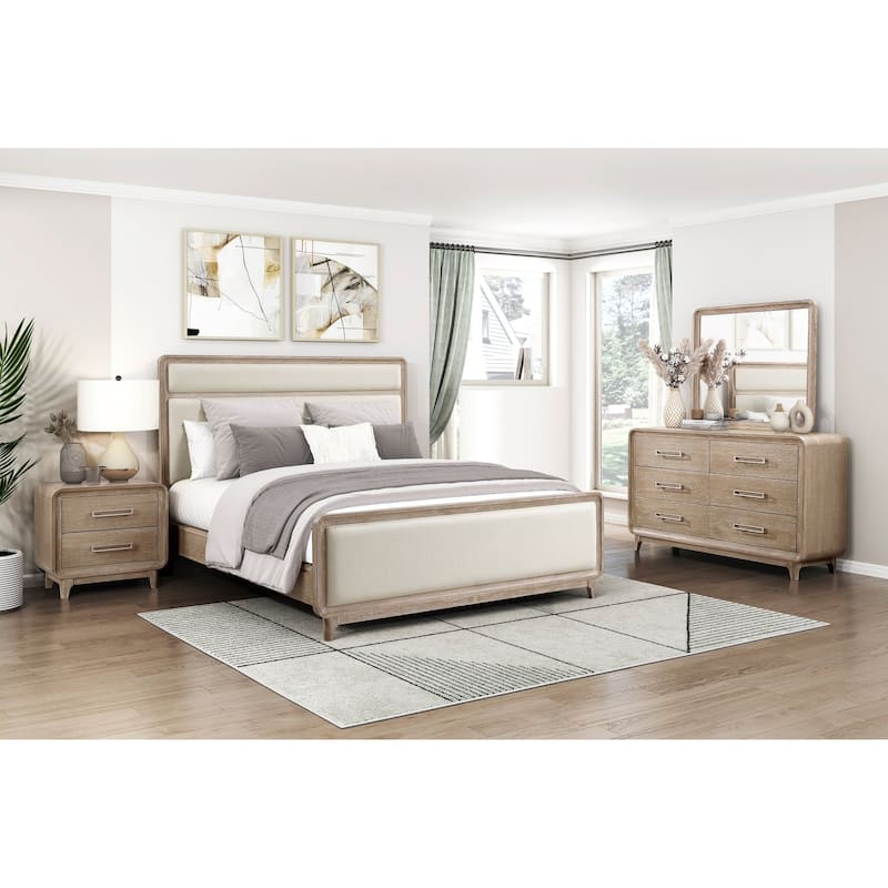 Elegant Bedroom Furniture 4pc Set Bed Dresser Mirror Nightstand Natural Finish
