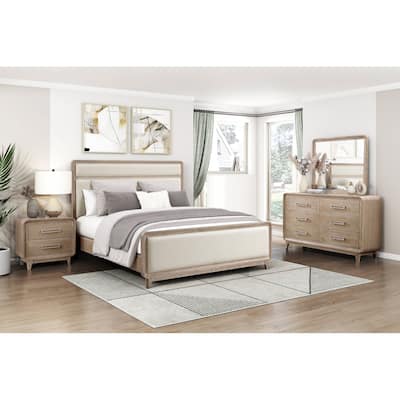 Elegant Bedroom Furniture 5pc Set Bed Dresser Mirror Nightstands Natural Finish