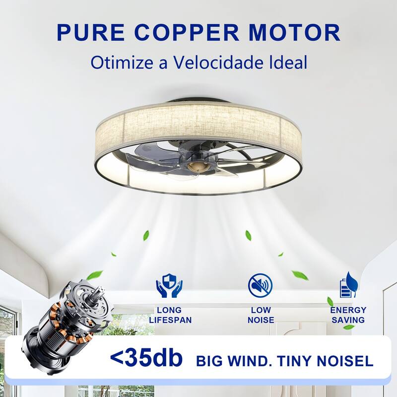 20" Fabric Farmhouse 7 PCS Blades Ceiling fan With Remote Control, Quiet DC Motor Ceiling Fan--NOT INCLUDED BULBS