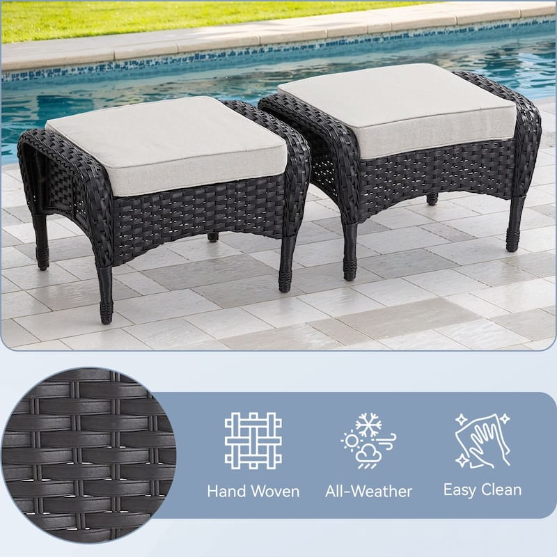 Gymojoy Versatile Outdoor Wicker Ottomans with Soft Cushions