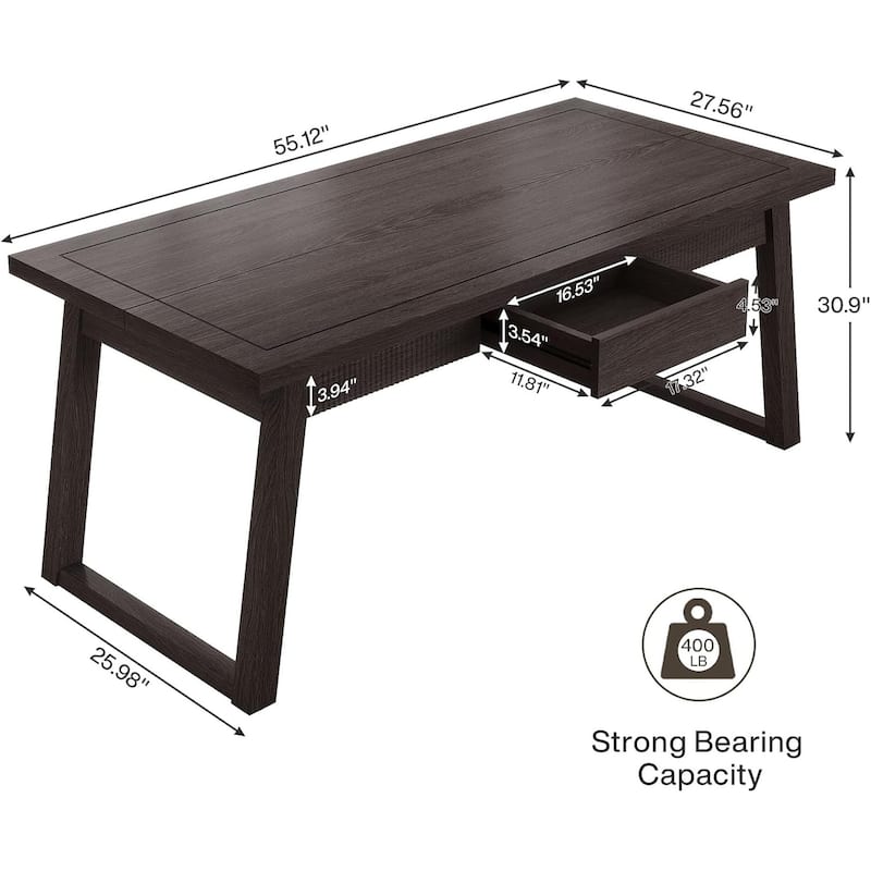 55 Inches Dining Table with Storage Drawer, Rectangular Dinner Kitchen Table