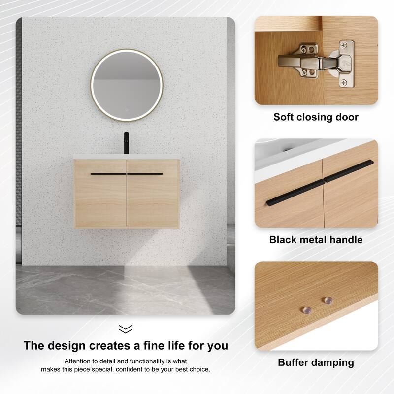 Bathroom Vanity With Sink In 16/20/24/30/36 Inch, Floating Bathroom Vanity With Soft Close Door
