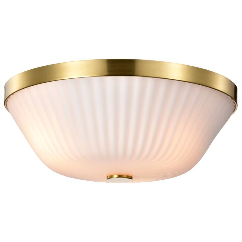 Royale 3 Light Flush Mount Burnished Brass Finish Ribbed White Glass - Burnished Brass