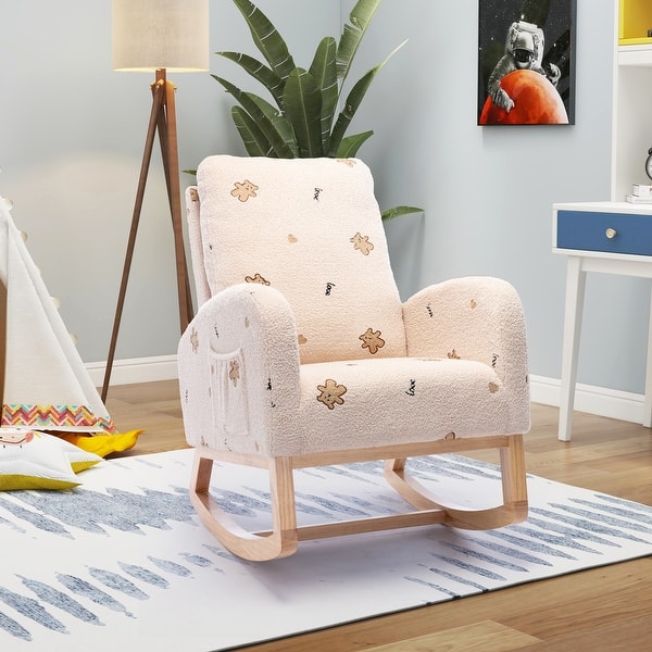 slide 2 of 9, Nursery Rocking Chair High Back Accent Rocker for Living Room Beige