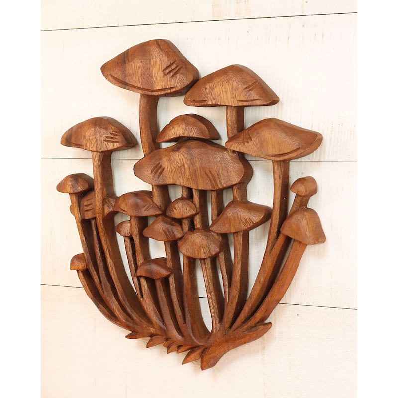 12" Wood Mushroom Wall Panel - Hand Carved Nature Wall Art, Rustic Woodland Home Decor