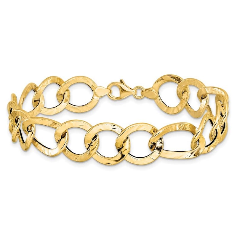 Curata 13.4mm 14k Gold Polished Textured Fancy Link Bracelet 7.75 Inch