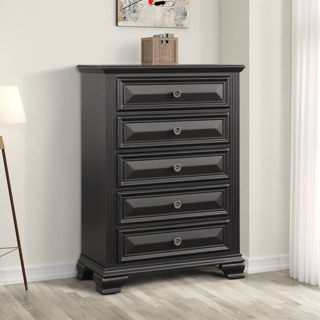 Roundhill Furniture Renova Vintage Black 5-Drawer Chest