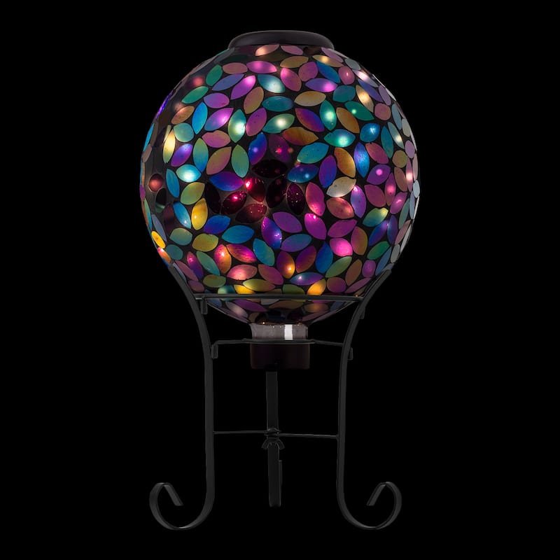 Alpine Corporation GRS122A-SLR Indoor/Outdoor Glass Solar Powered Mosaic Gazing Globe Yard Decoration, 10", Purple