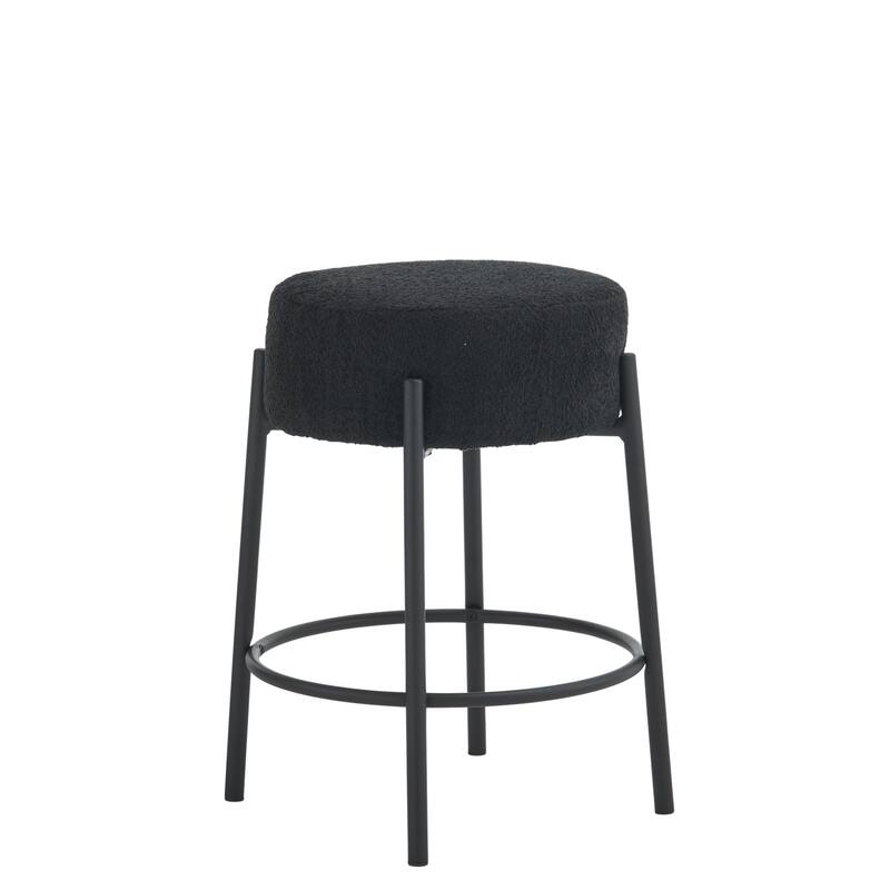 Round Bar Stools Set of 2, Fabric Upholstered Bar Chairs with Footrest, Backless Kitchen Island Stools with Metal Base