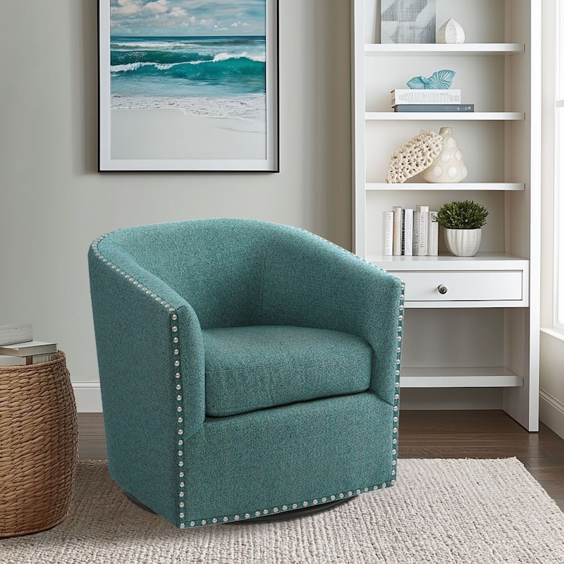 Madison Park Tyler Upholstered Swivel Barrel Chair with Nailheads