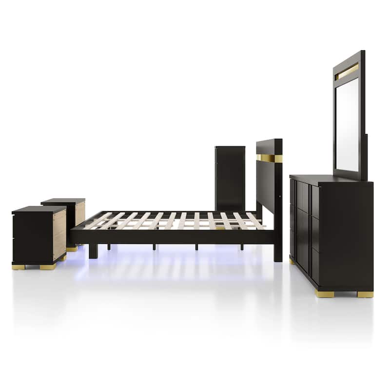 Furniture of America Halifax Modern 6-Piece Wood Platform Bedroom Set with Underbed LED