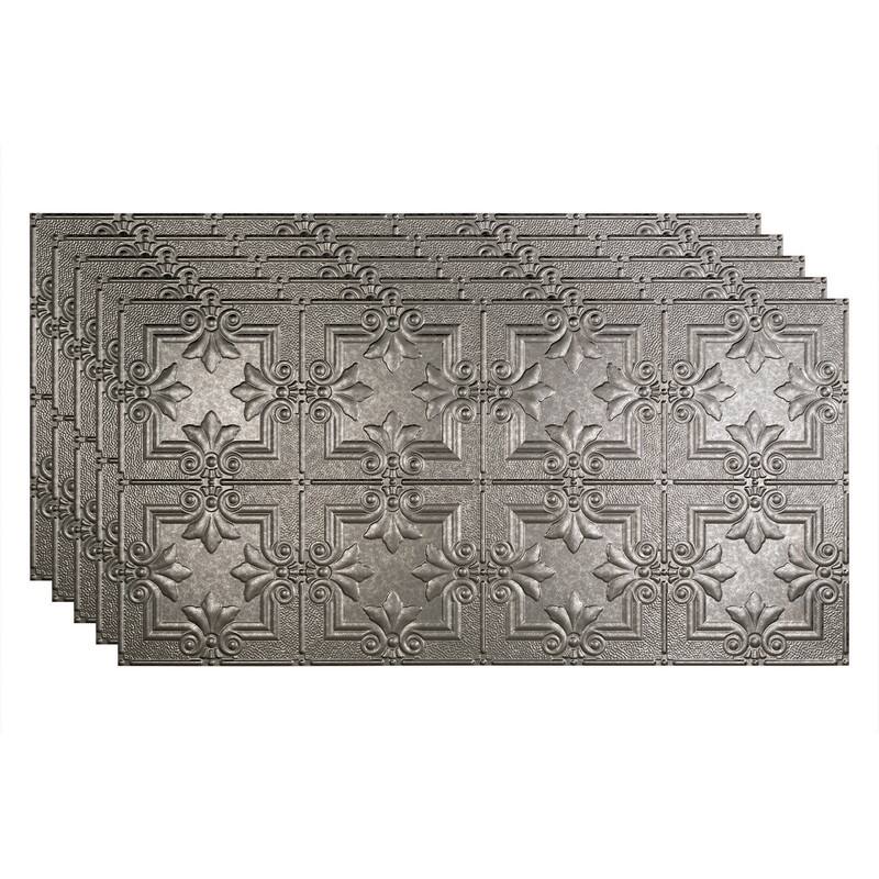 FASÄDE Regalia Decorative Vinyl 2ft x 4ft Glue Up Ceiling Panel in Galvanized Steel (5 Pack) - 5 Pack - Galvanized Steel